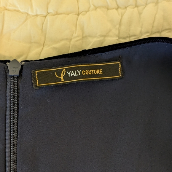 Yaly Couture Navy Blue Silk Velvet Cocktail/wedding Guest Dress- S/M - Picture 2 of 5